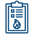 Clipboard icon with fire safety symbol.