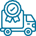 Blue truck with checkmark badge symbol